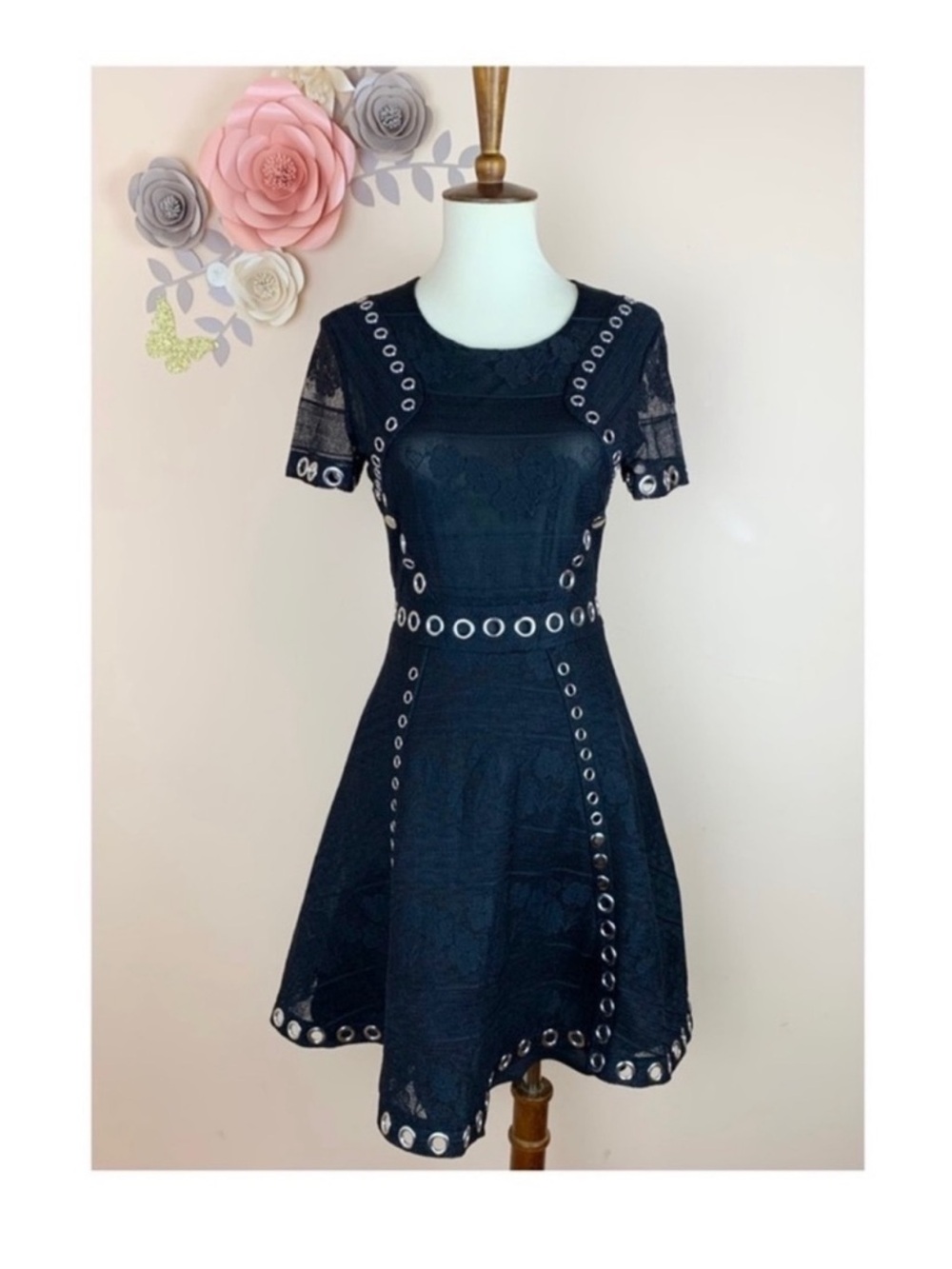 New! MAJE Ranch Floral Lace Embroidered Woven Mini Dress in Black EU 36 - Picture 6 of 10